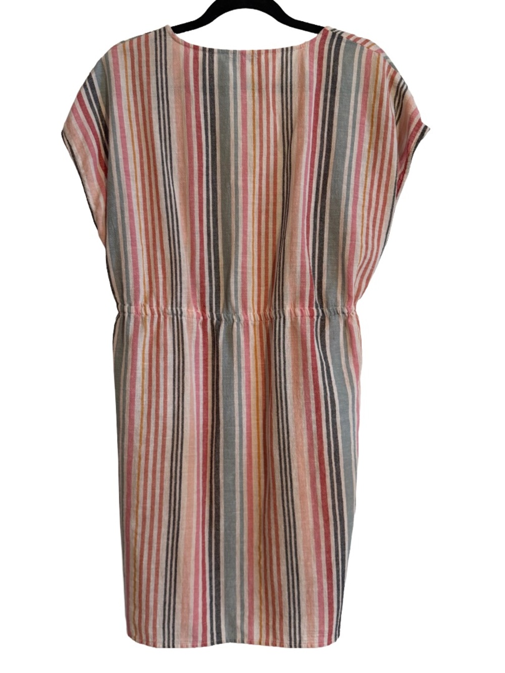 Madewell Striped Drawstring Waist Mini Dress M Pink Blue Coastal Boho Resort - Picture 2 of 3